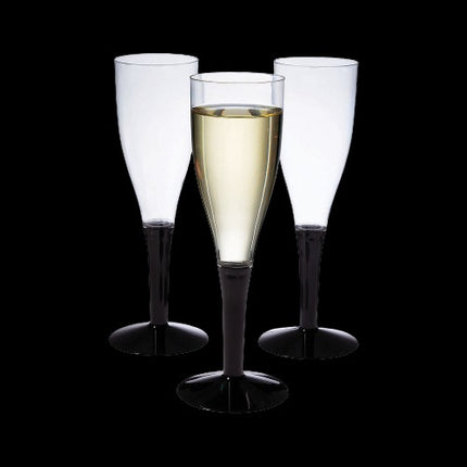5 Oz Black Stem Clear Champagne Flutes