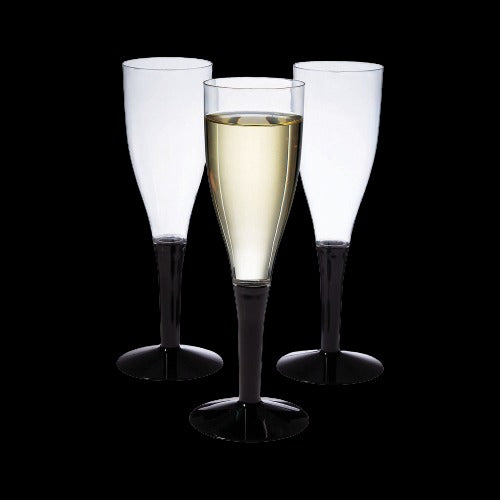 5 Oz Black Stem Clear Champagne Flutes