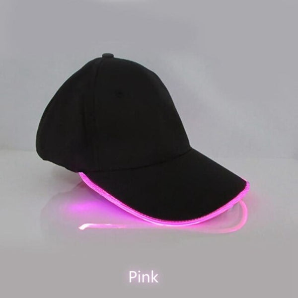 LED Lighted Pink Glow Hat Black Fabric