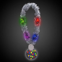 LED Light Up Christmas Medallion Tinsel Necklace