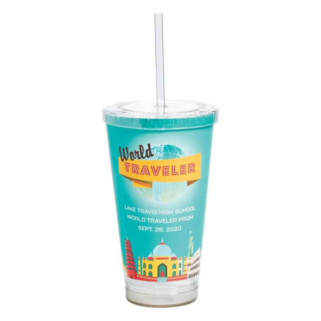 Personalized World Traveler Tumbler With Straw