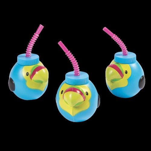 16 Oz Tropical Toucan Cups with Lids & Straws