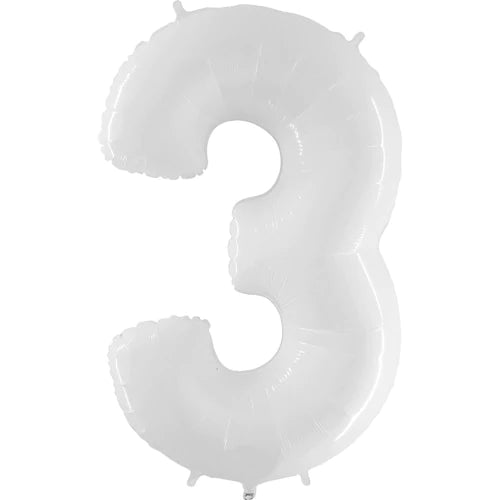 40" Number 3 - White Foil Mylar Balloon
