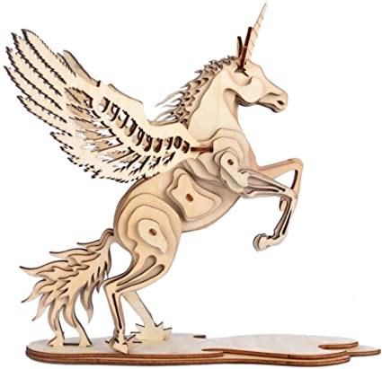 Natural Wood 3D Puzzle Flying Unicorn Craft Building Set