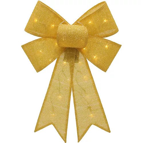 21 Inch Light-Up Gold Mardi Gras Fabric Bow