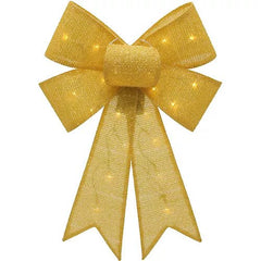 21 Inch Light-Up Gold Mardi Gras Fabric Bow