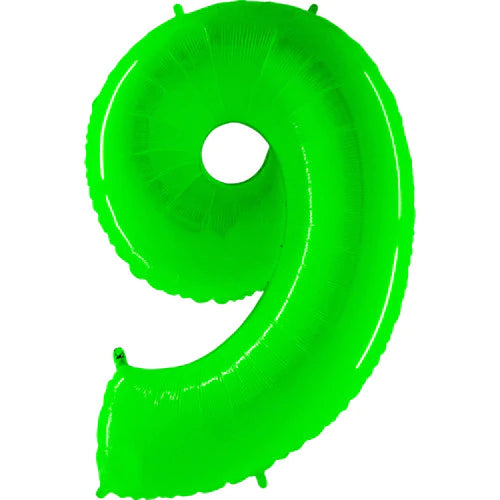 40 Number 9 - Neon Lime Green Foil Mylar Balloon