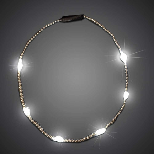 LED Light Up White Mardi Gras Bead Necklace