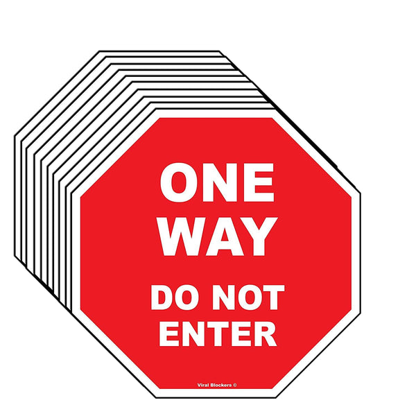 Social Distancing Floor Tile Decals Signage - Stop Sign One Way - Pack of 10