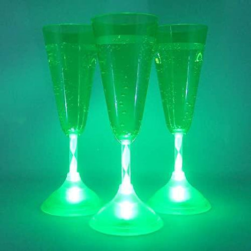 LED Light Up Green Flashing 7 Oz Champagne Flute Glasses