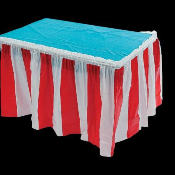 Red & White Striped Table Skirt