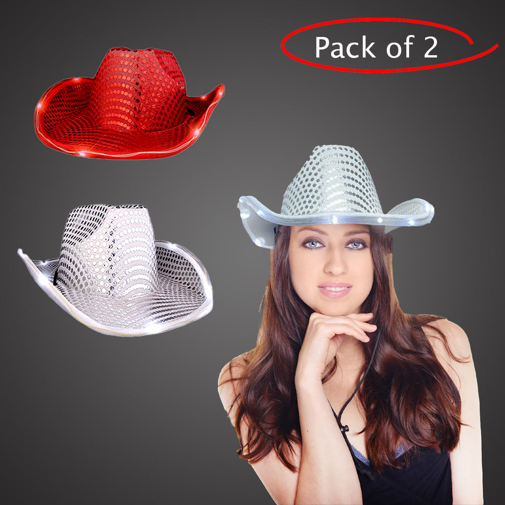 9372 Led Light Up Sequin Cowboy Hat - Unisex (white) White LED Light Up Flashing Sequin Cowboy Hats - 12  main image 2