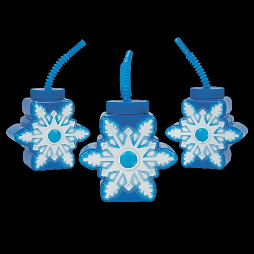 14 Oz Winter Snowflake Cups with Straws