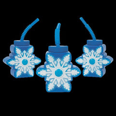 14 Oz Winter Snowflake Cups with Straws