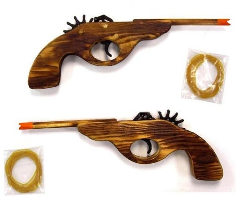 Wood Antique Looking Long Barrel Pistol Elastic Shooter Gun