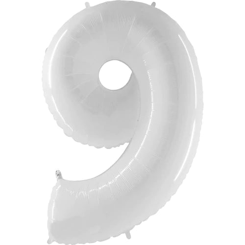 40 Number 9 - White Foil Mylar Balloon