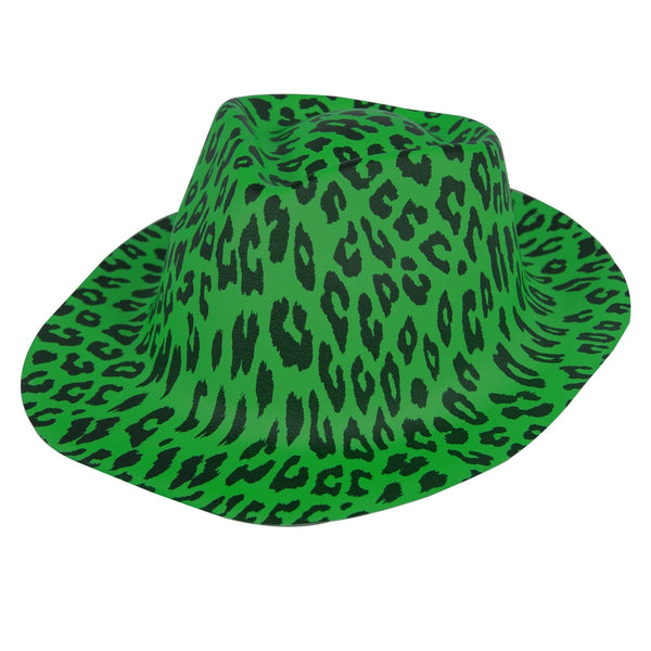 Neon Green Animal Print Camouflage Fedora Hat
