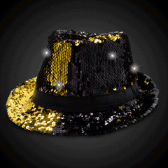 LED Flashing Color-Changing Gold Sequin Fedora Hat