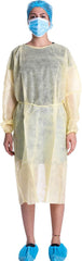 Level-1 Disposable Isolation Gowns With Long Sleeves & Knit Cuff-Yellow-Pack of 10