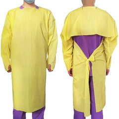 Level-3 Disposable Isolation Gowns With Back Tie,Thumbs Loop-Yellow- Pack of 20