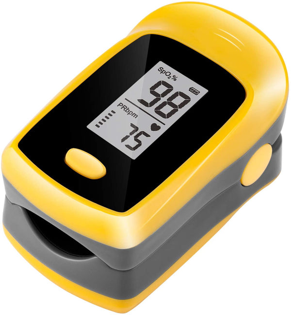 Portable Fingertip Pulse Oximeter with LED Display and Batteries Yellow